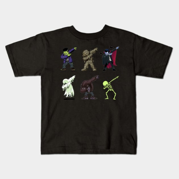 Dabbing Halloween Creatures Skeleton Zombie Dab Kids T-Shirt by vo_maria